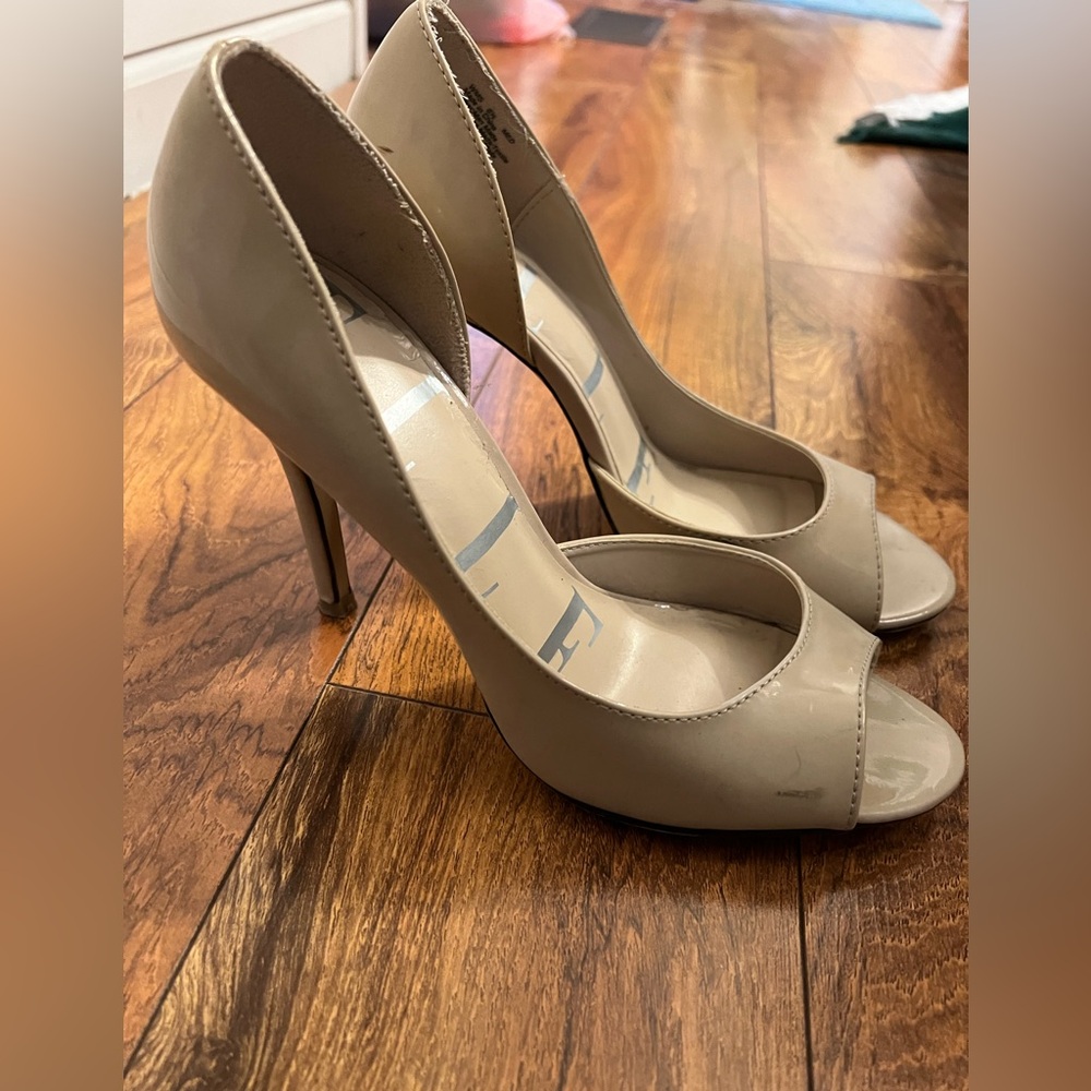 Elle Taupe Peep-Toe Heels, 8.5